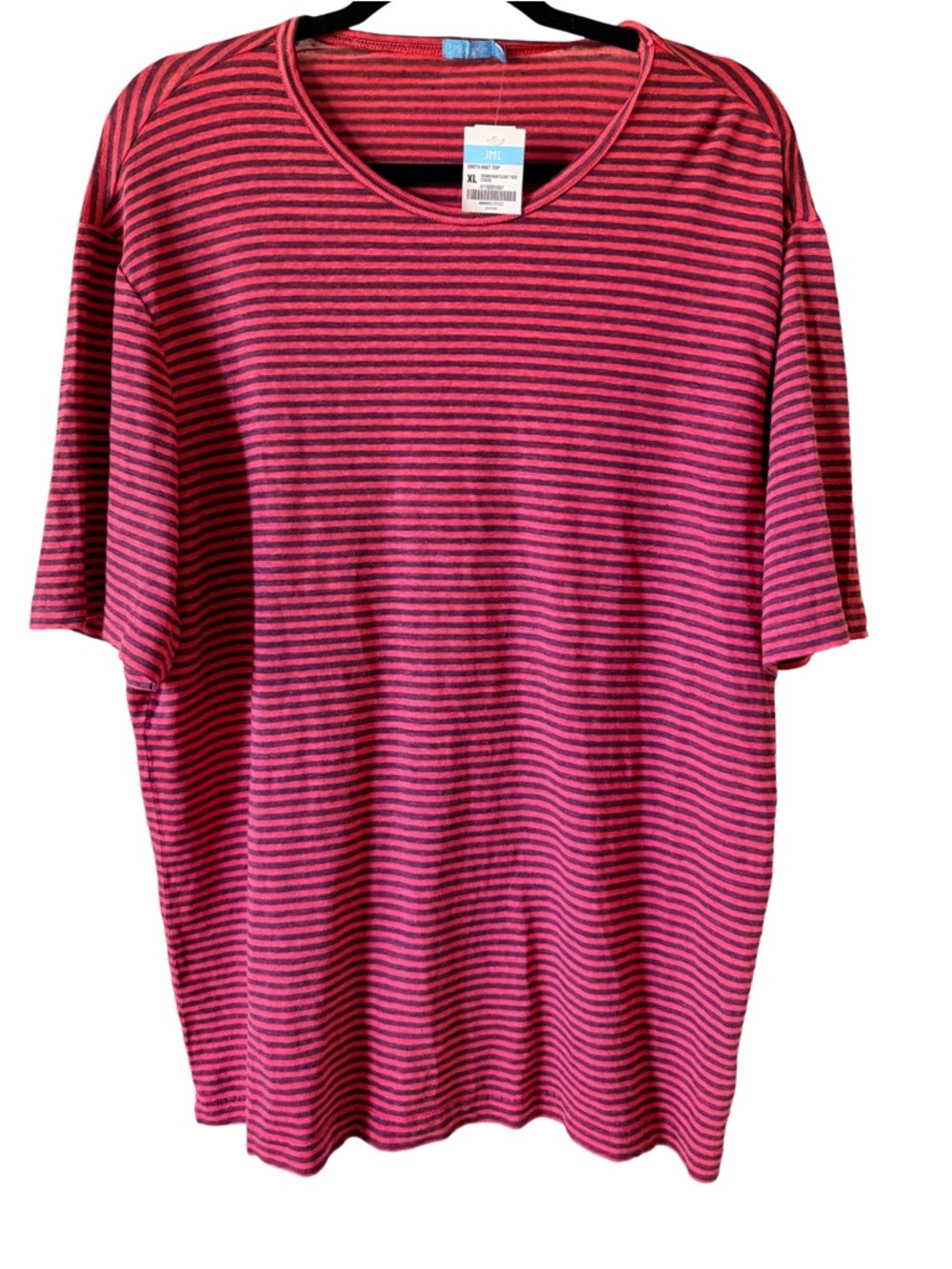 J. McLaughlin Men's Burgundy and Black Striped Crewneck Tee-Linen/Spandex-NWT-XL - Picture 5 of 7